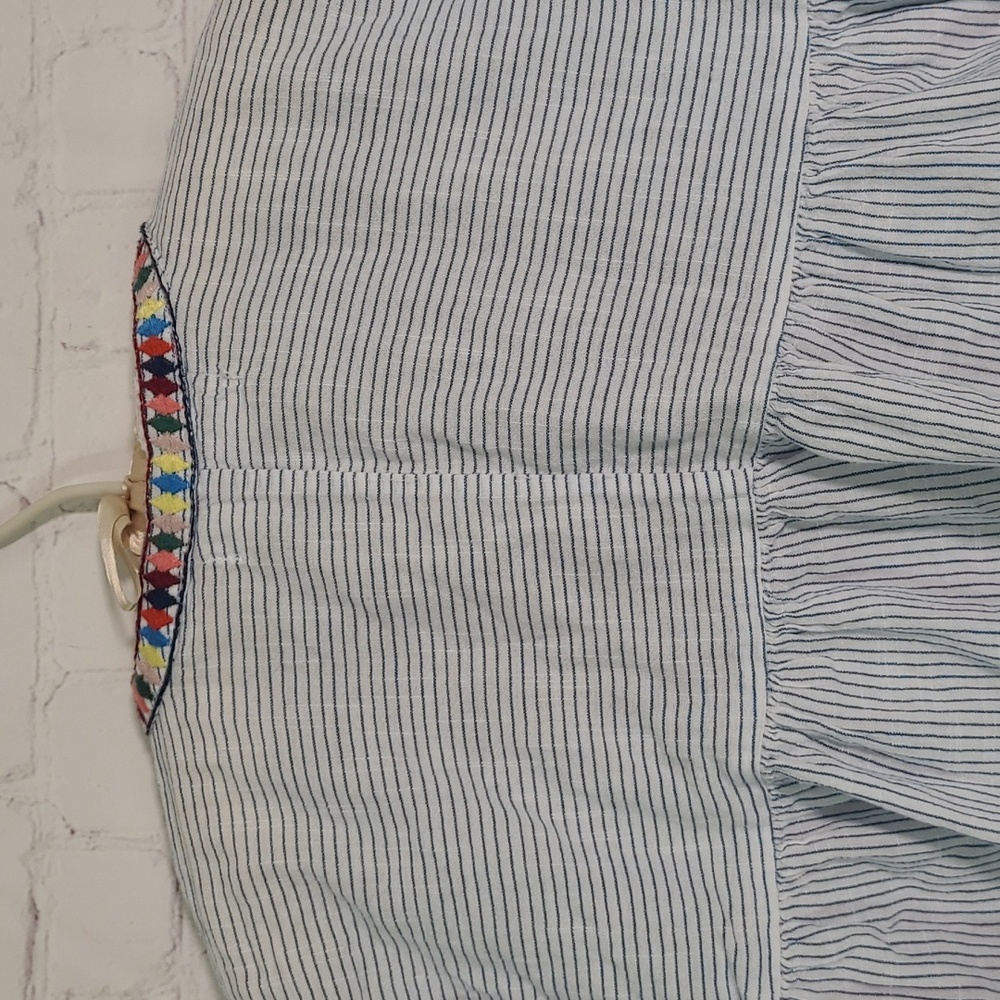 ZARA Kids Embroidered Peasant Blouse Stripes Bell Sleeve Girls Size 7 - Picture 12 of 15